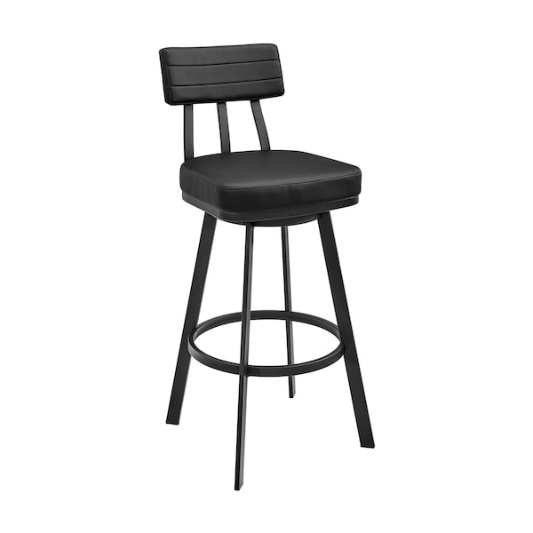 Armen Living Jinab Swivel Bar Stool in Black Metal with Black Faux Leather 840254335219 - main